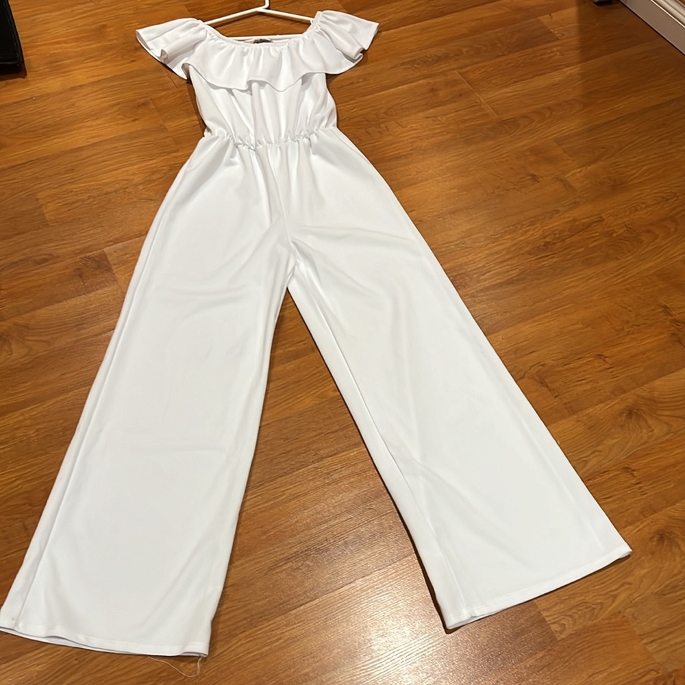 White Ruffle Jumpsuit - Picture 5 of 8
